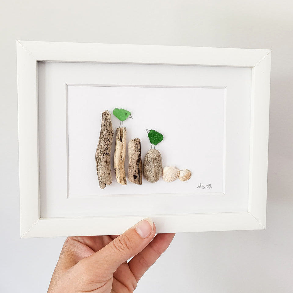 Seeglasbild Beachlife - mit Treibholz, Muscheln und echtem Seeglas aus der Ostsee
