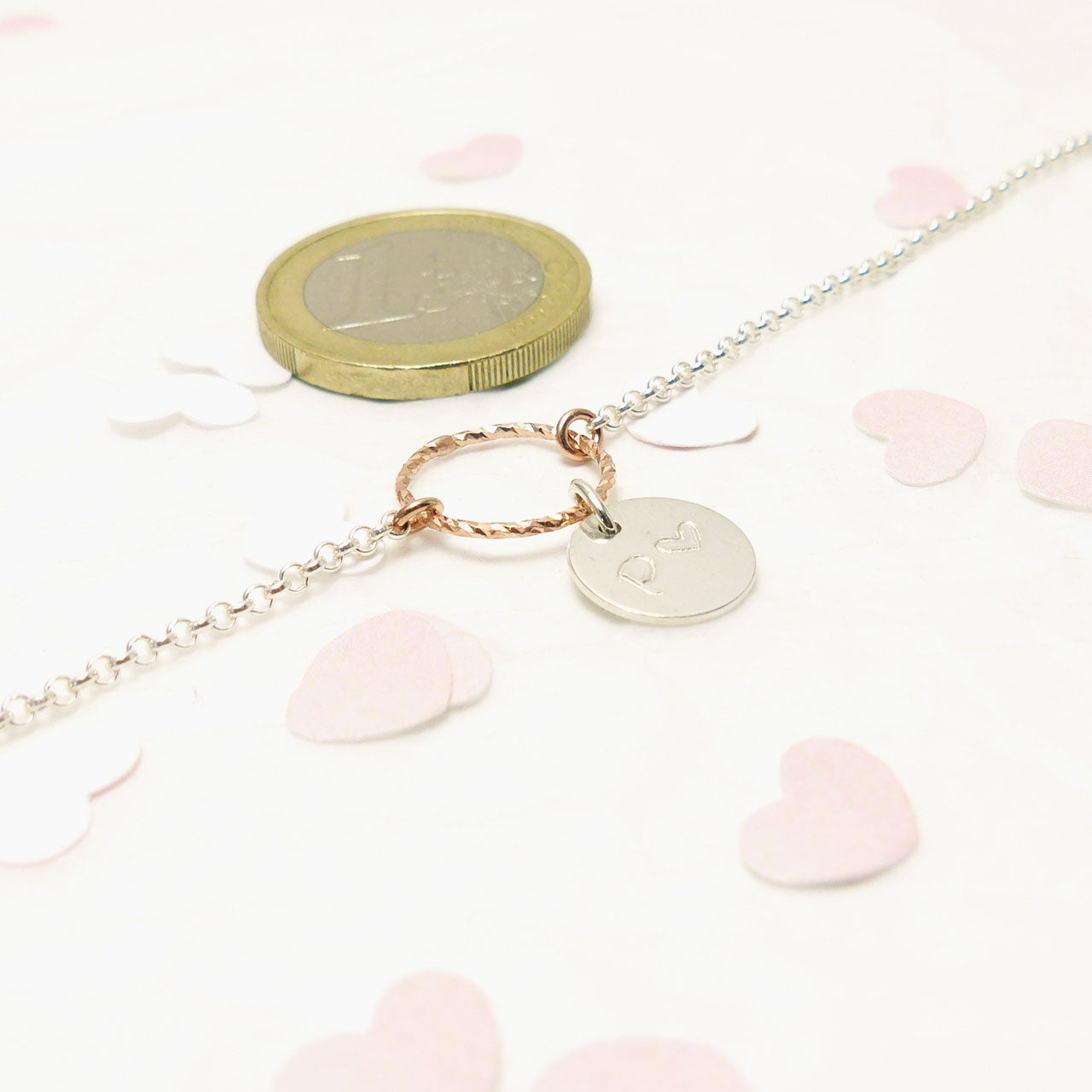 Rose Karma und Plättchen 925 Silberarmband