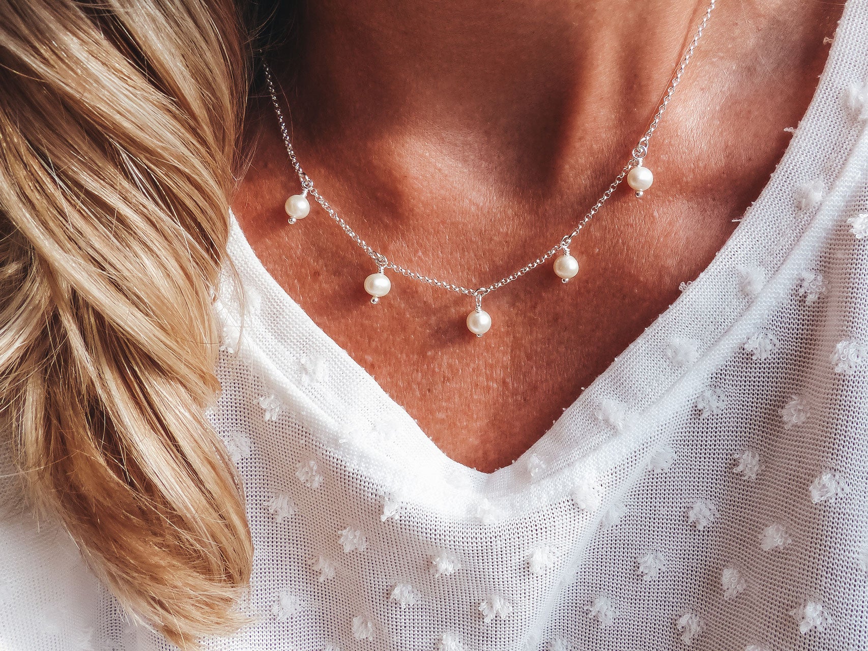 Silberkette mit 5 Perlen 925 Silberkette