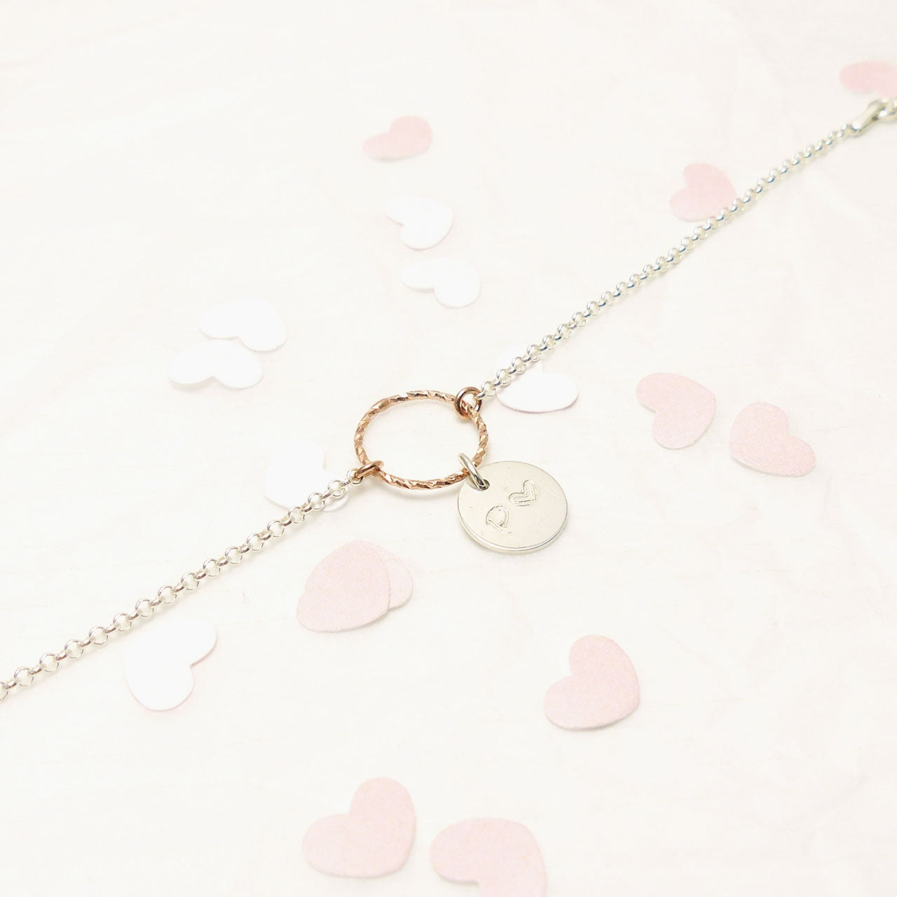 Rose Karma und Plättchen 925 Silberarmband