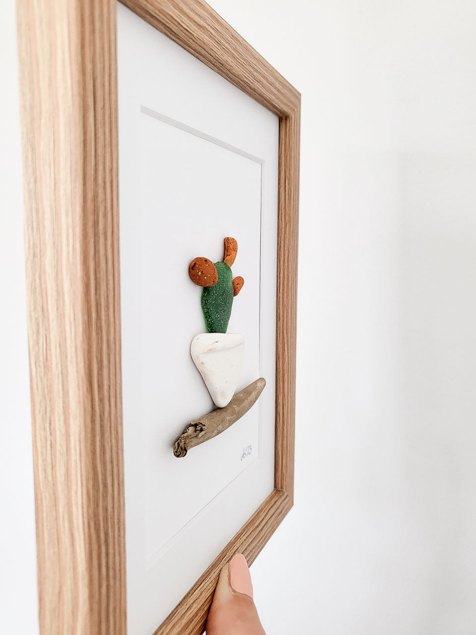 Seeglasbild Kaktus - mit Treibholz, Seekeramik und echtem Seeglas aus der Ostsee