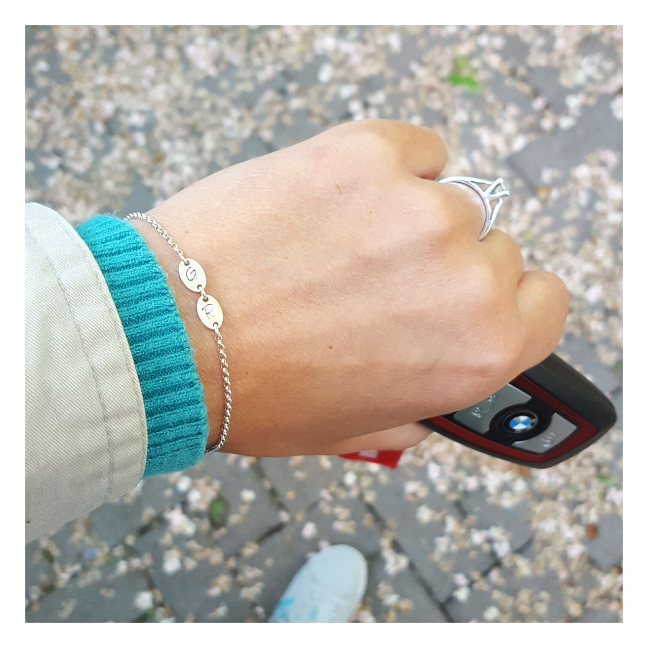 2 ovale Initialen 925 Silberarmband