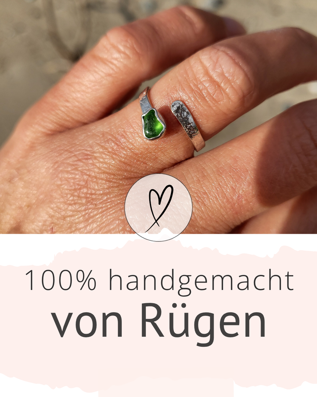 Einzigartiger Seeglasring im Schlangendesign mit grünem Seeglas – Handgefertigtes Unikat aus Rügen