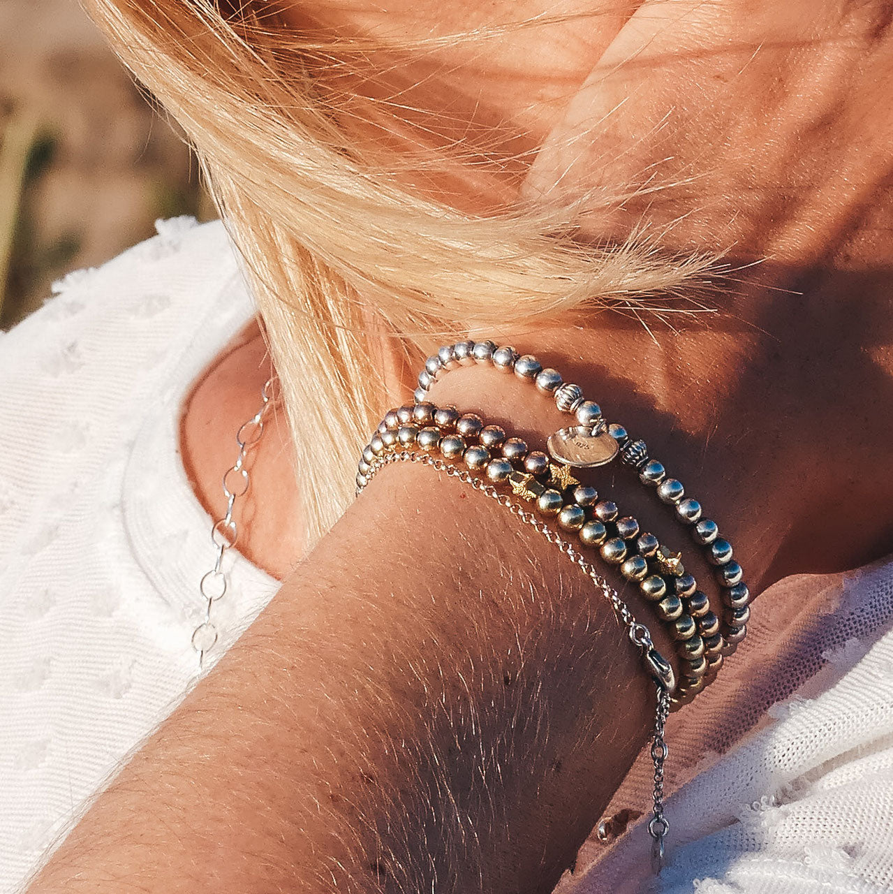 Perlenarmband 925 Sterling Silber - in Silber, Rosevergoldet oder Vergoldet