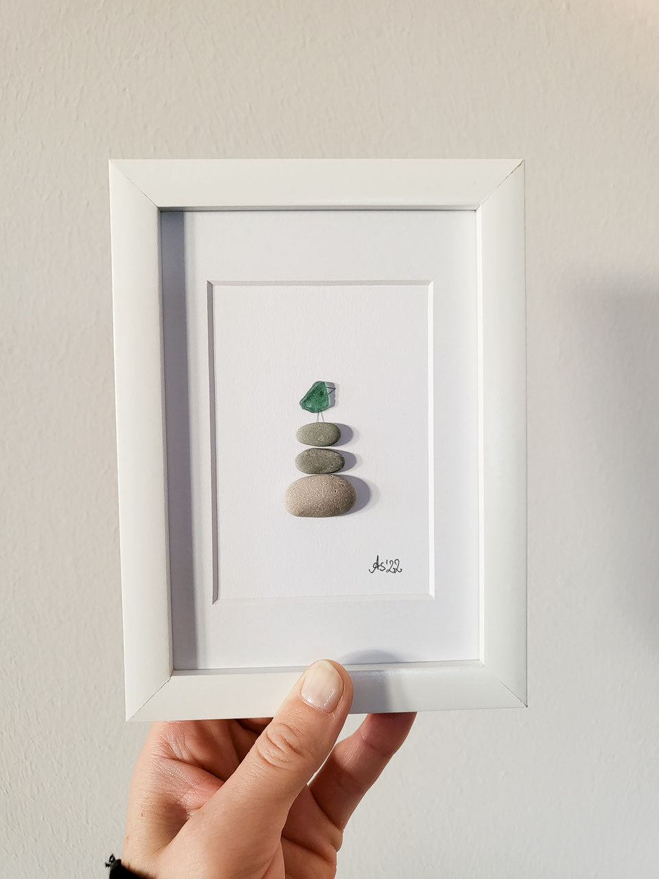 Andressâ - Seeglasbild Hoch hinaus - mit Steinen und und echtem Seeglas aus der Ostsee