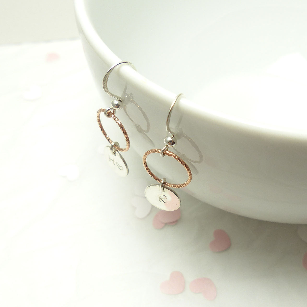 Ohrringe rose Karma rosevergoldeter Kreis und ein Silberplättchen 925 Sterling Silber