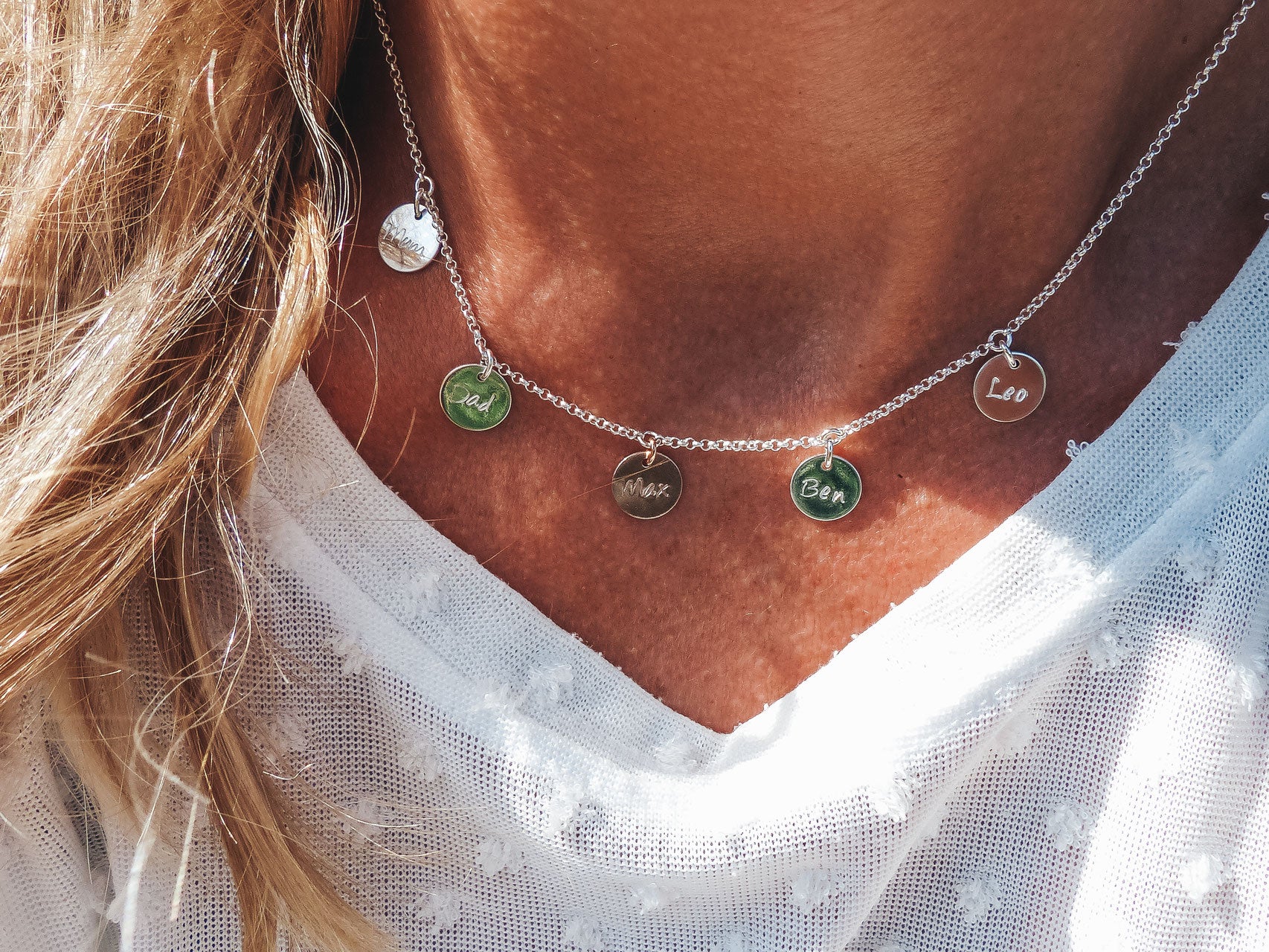 personalisierte Familienkette aus Silber – 5 Plättchen Bicolor - Andressâ