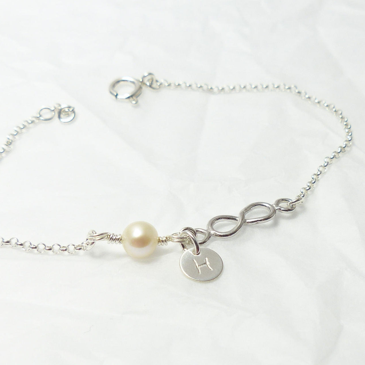 Infinity Armband Perle personalisiert | 925 Silber Hochzeit Brautschmuck Andressa Schmuck