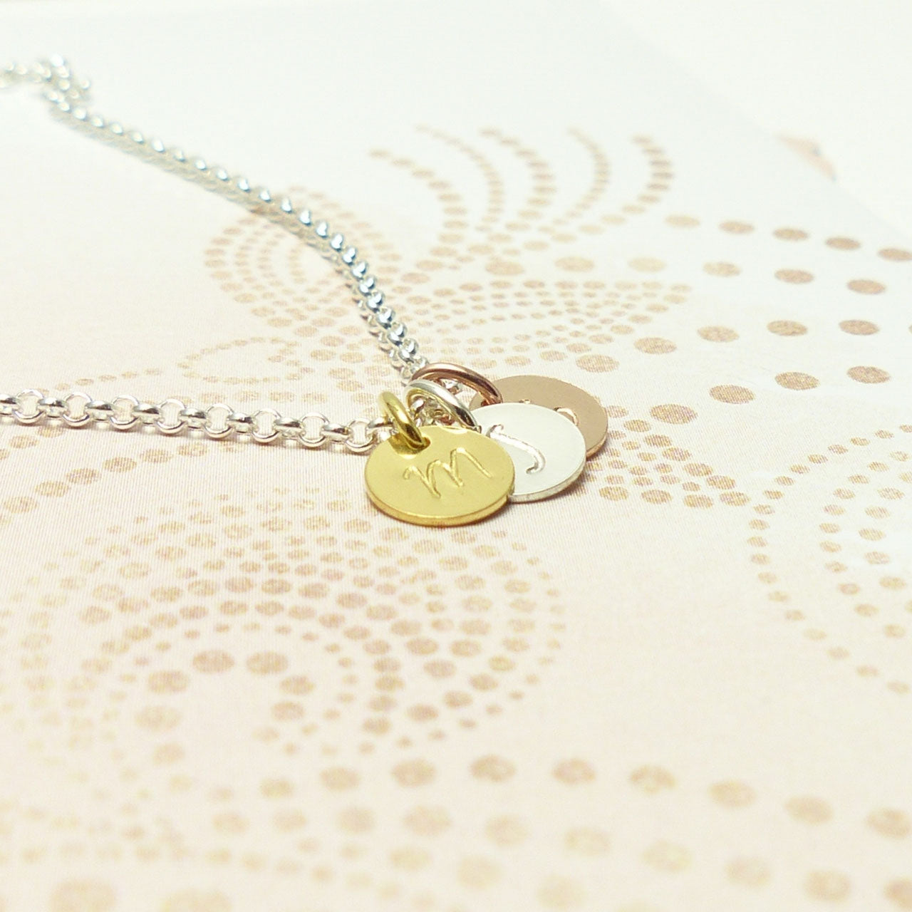 3 kleine runde Initialen 925 Silberkette Tricolor