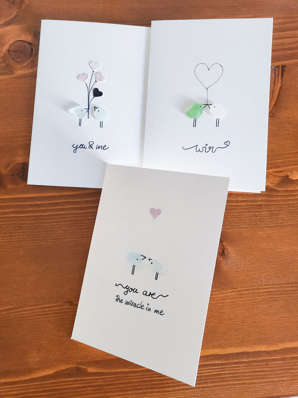 Karten zur Hochzeit und zum Valentinstag - mit echtem Seeglas aus der Ostsee