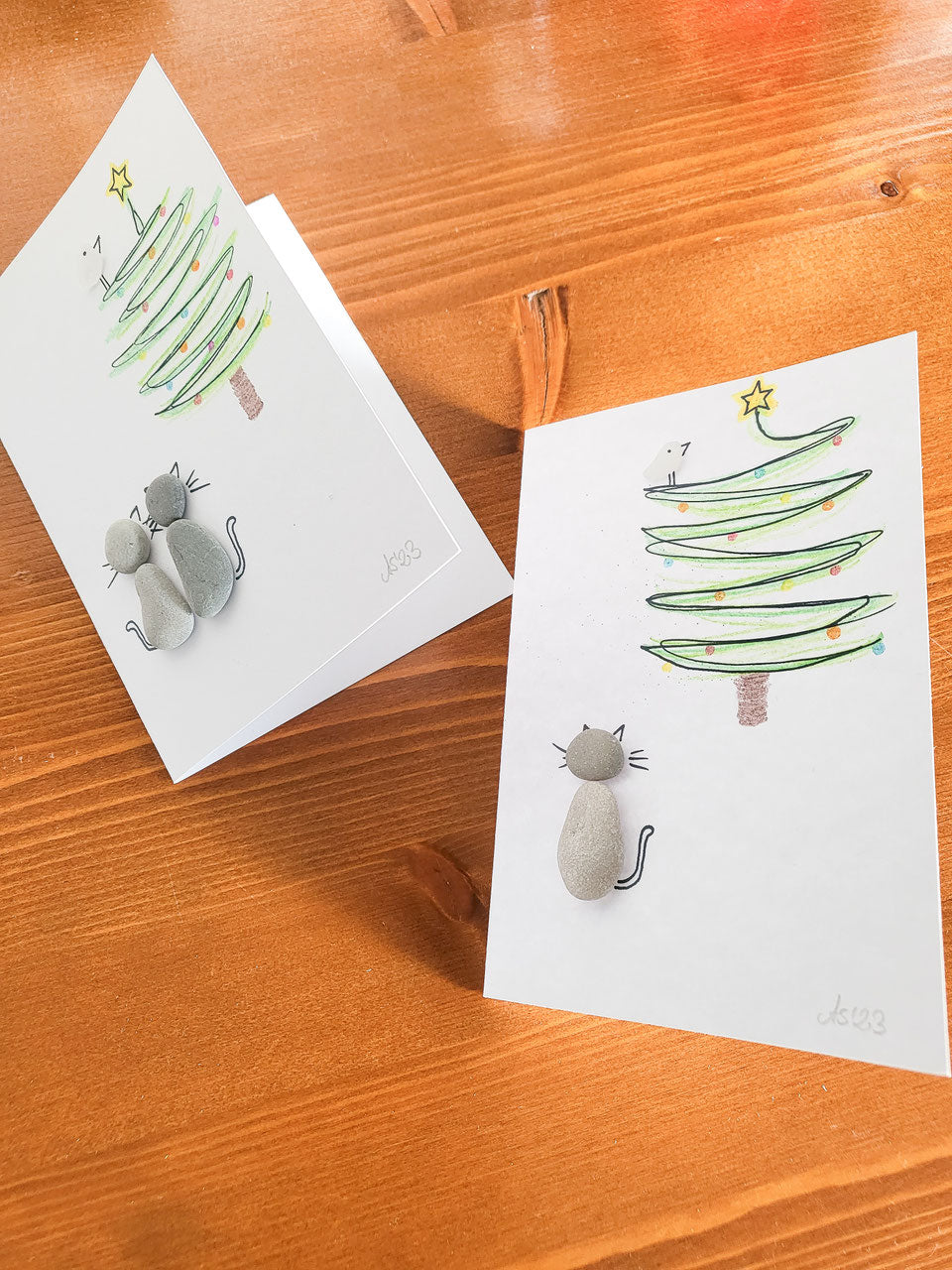 Weihnachtskarten mit Tannenbaum - mit echtem Seeglas aus der Ostsee