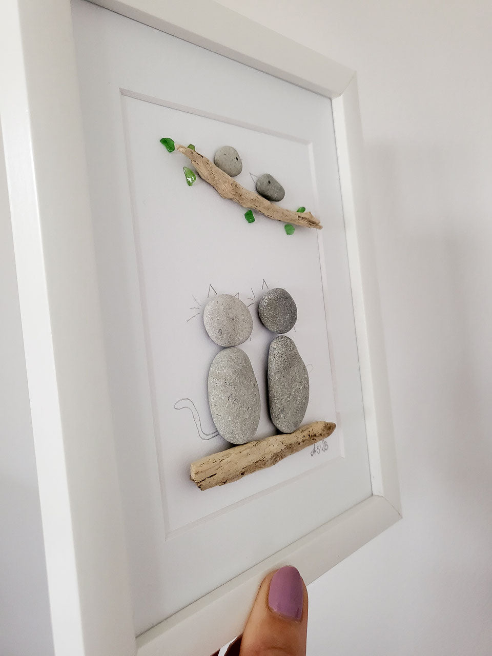 Seeglasbild Sonderanfertigung - mit Treibholz, Steinen, Muscheln und echtem Seeglas aus der Ostsee