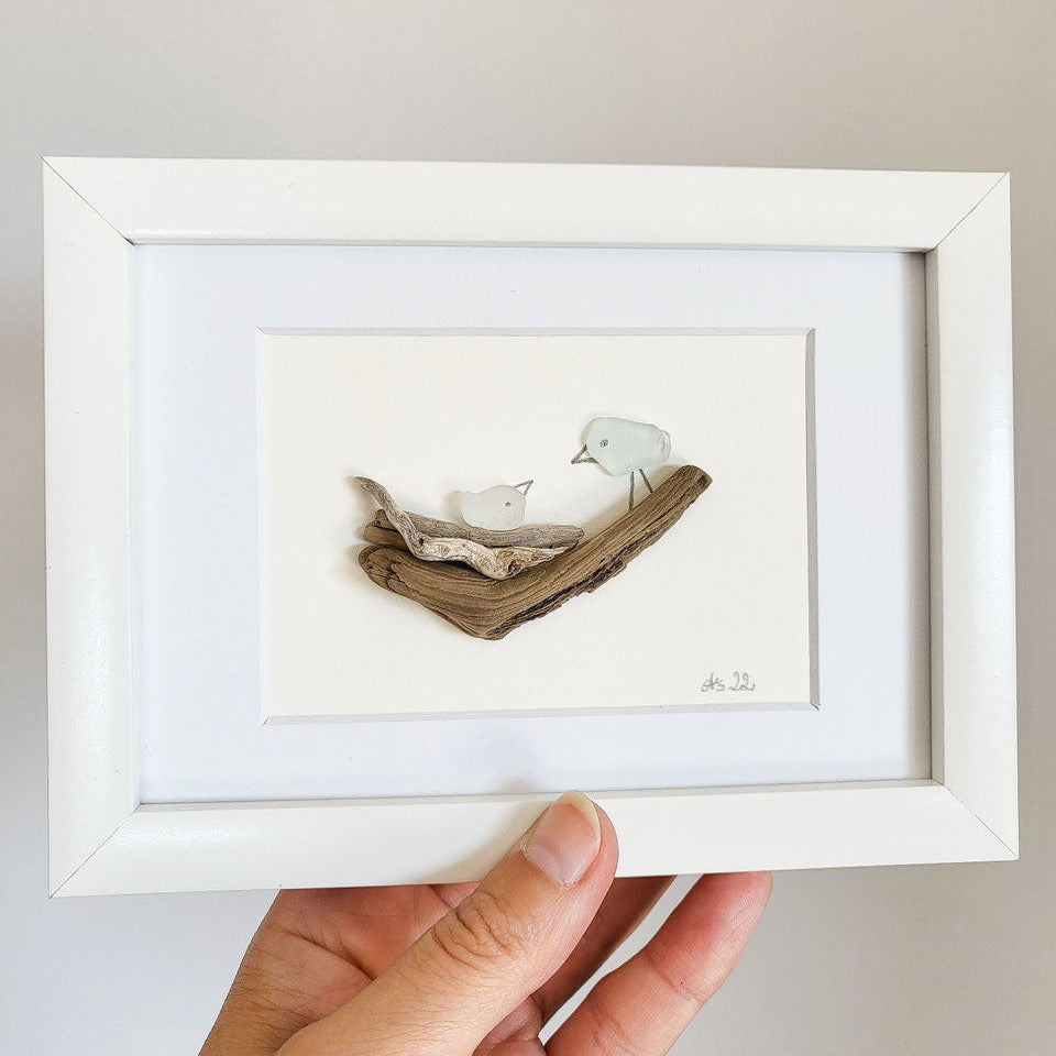 Seeglasbild Mama - mit Treibholz und echtem Seeglas aus der Ostsee