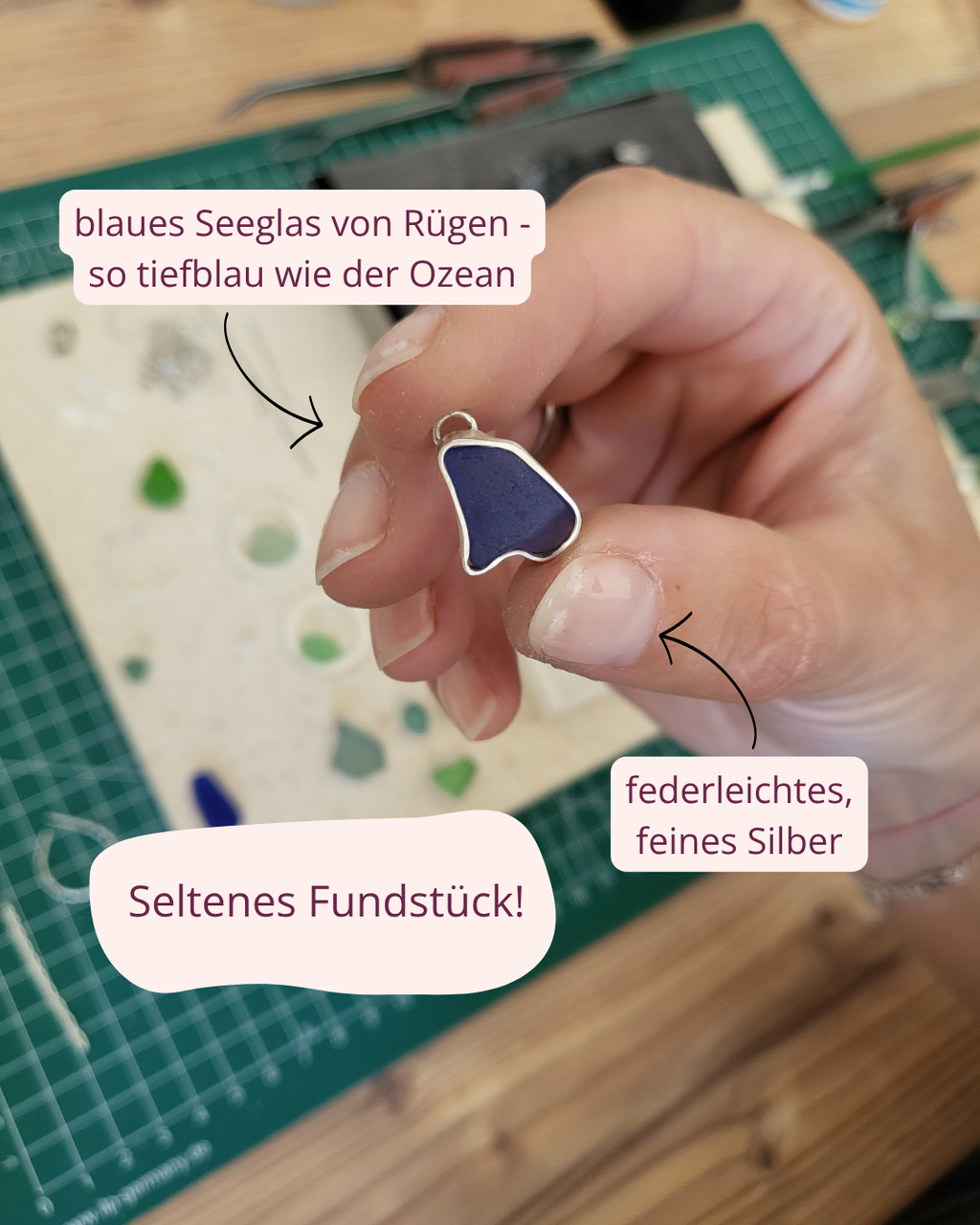 Cobaltblaue Seeglas Silberketten mit echtem Seeglas von Rügen
