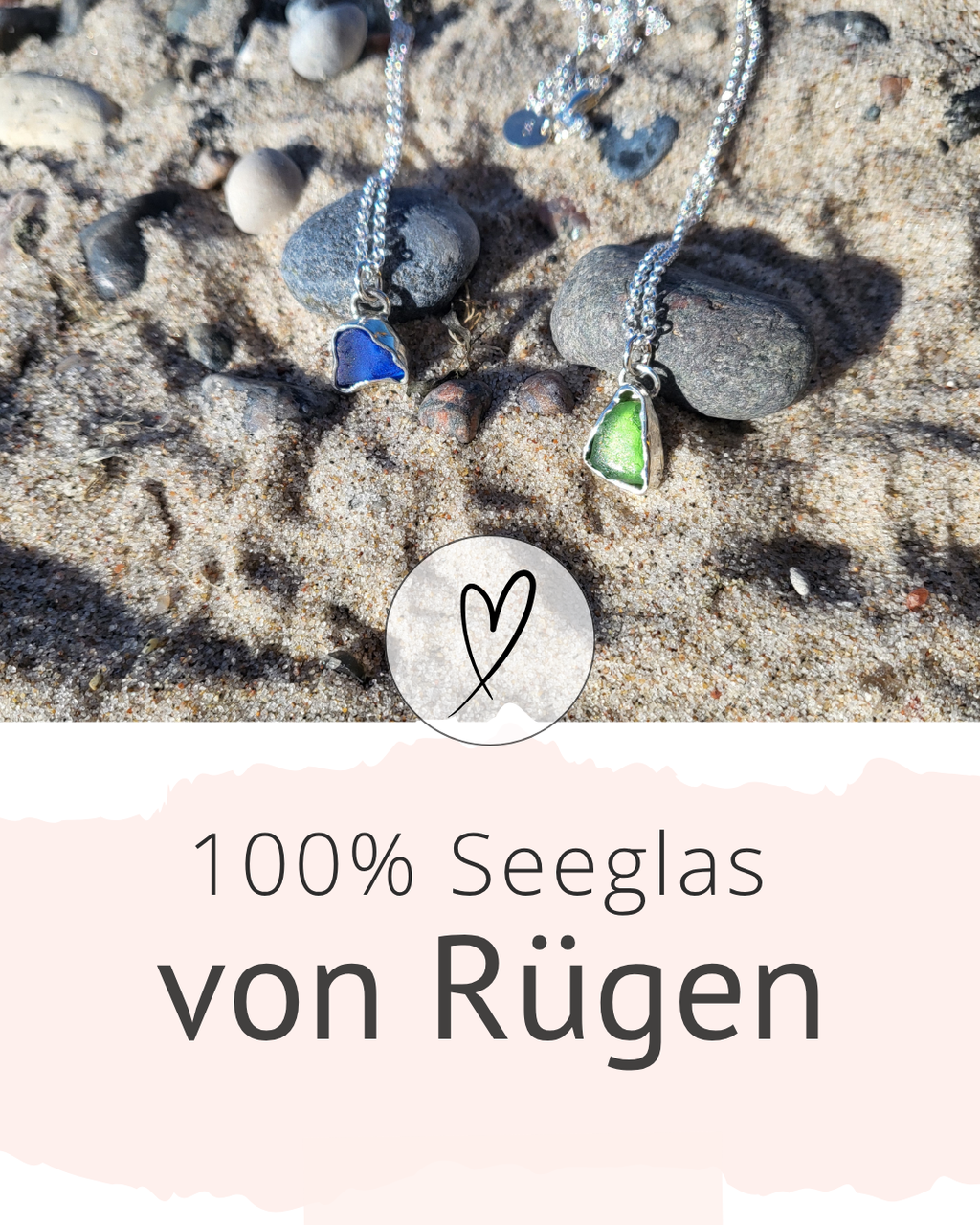Dunkelblaue und Grasgrüne Seeglas Silberketten mit echtem Seeglas von Rügen