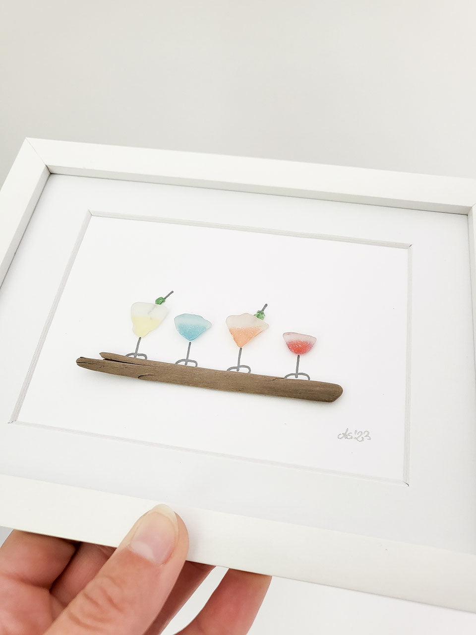 Andressâ - Seeglasbild cocktail o clock - mit Treibholz und und Seeglas aus der Ostsee
