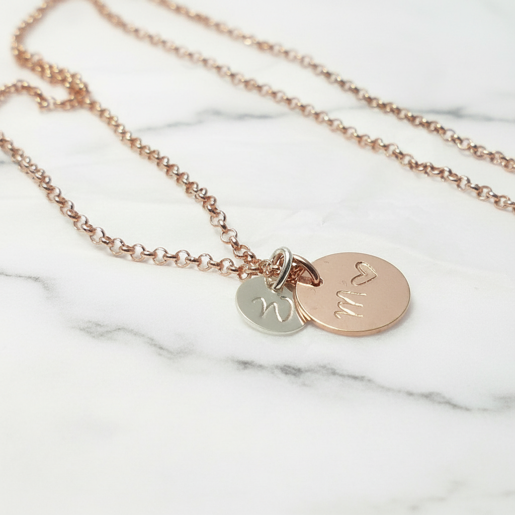 rosévergoldete Namenskette mit Initialen 925 Silberkette