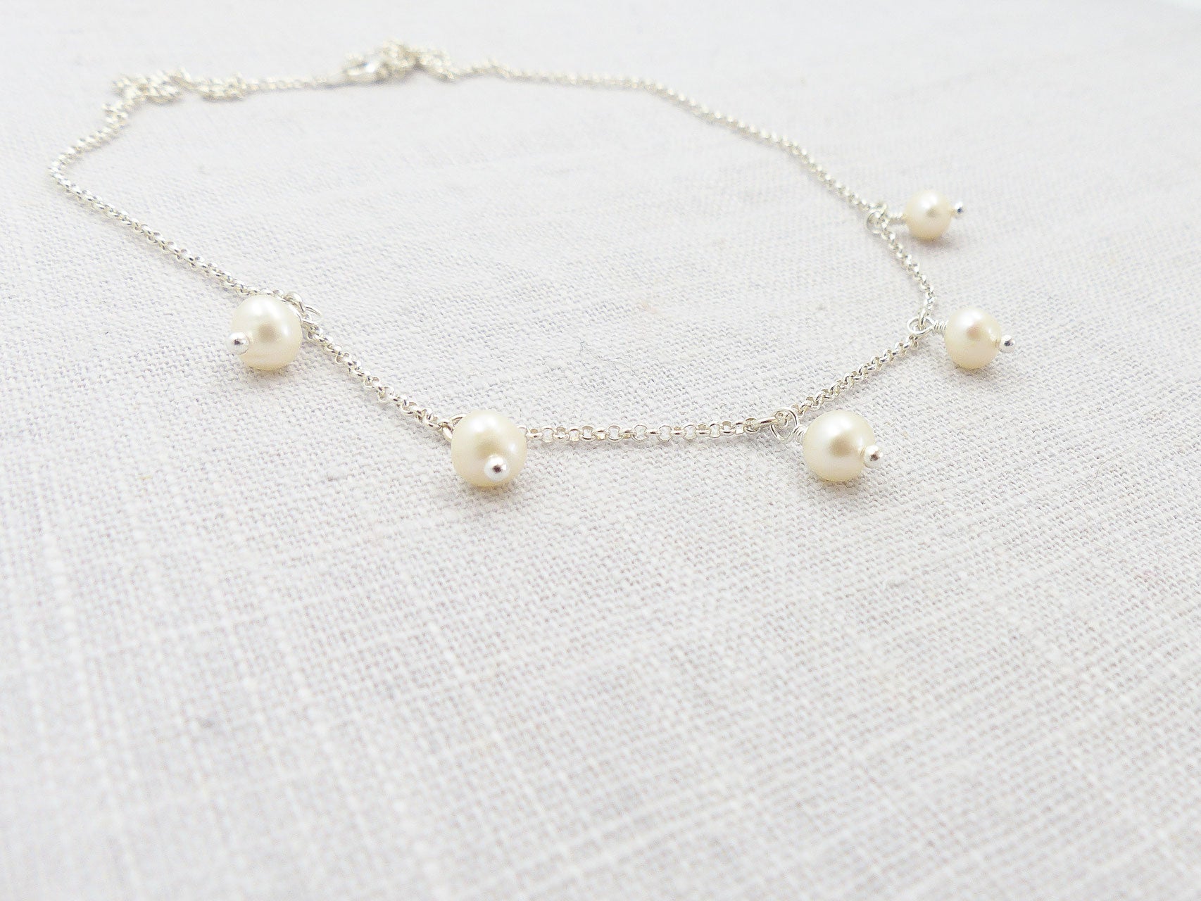 Silberkette mit 5 Perlen 925 Silberkette