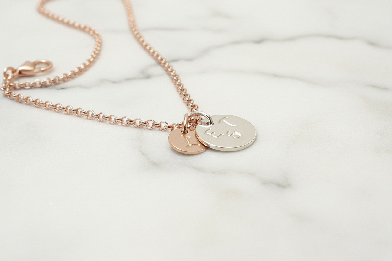 rosévergoldete Namenskette mit Initialen 925 Silberkette