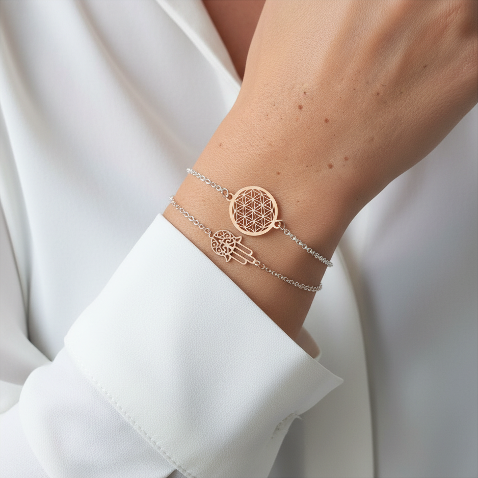 Hamsahand / Blume des Lebens 925 Silberarmband