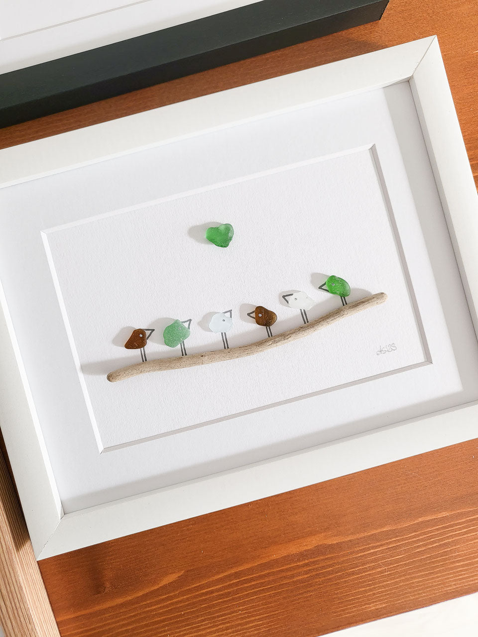 Seeglasbild Familie - mit Treibholz und echtem Seeglas aus der Ostsee