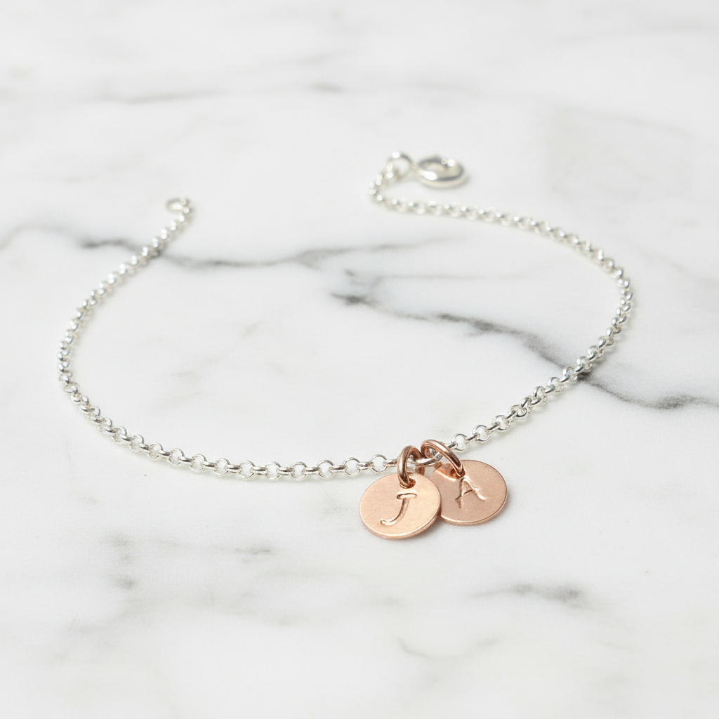 2 rosé Initialen 925 Silberarmband