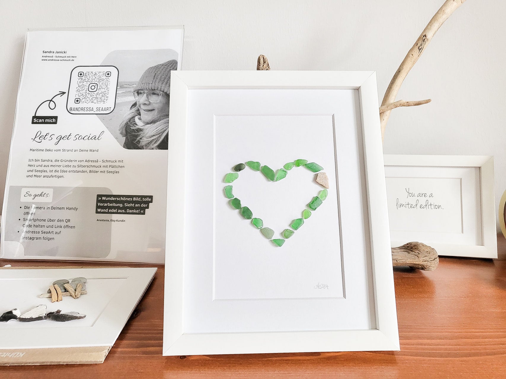 Seeglas Bild Herz - mit echtem Seeglas aus der Ostsee