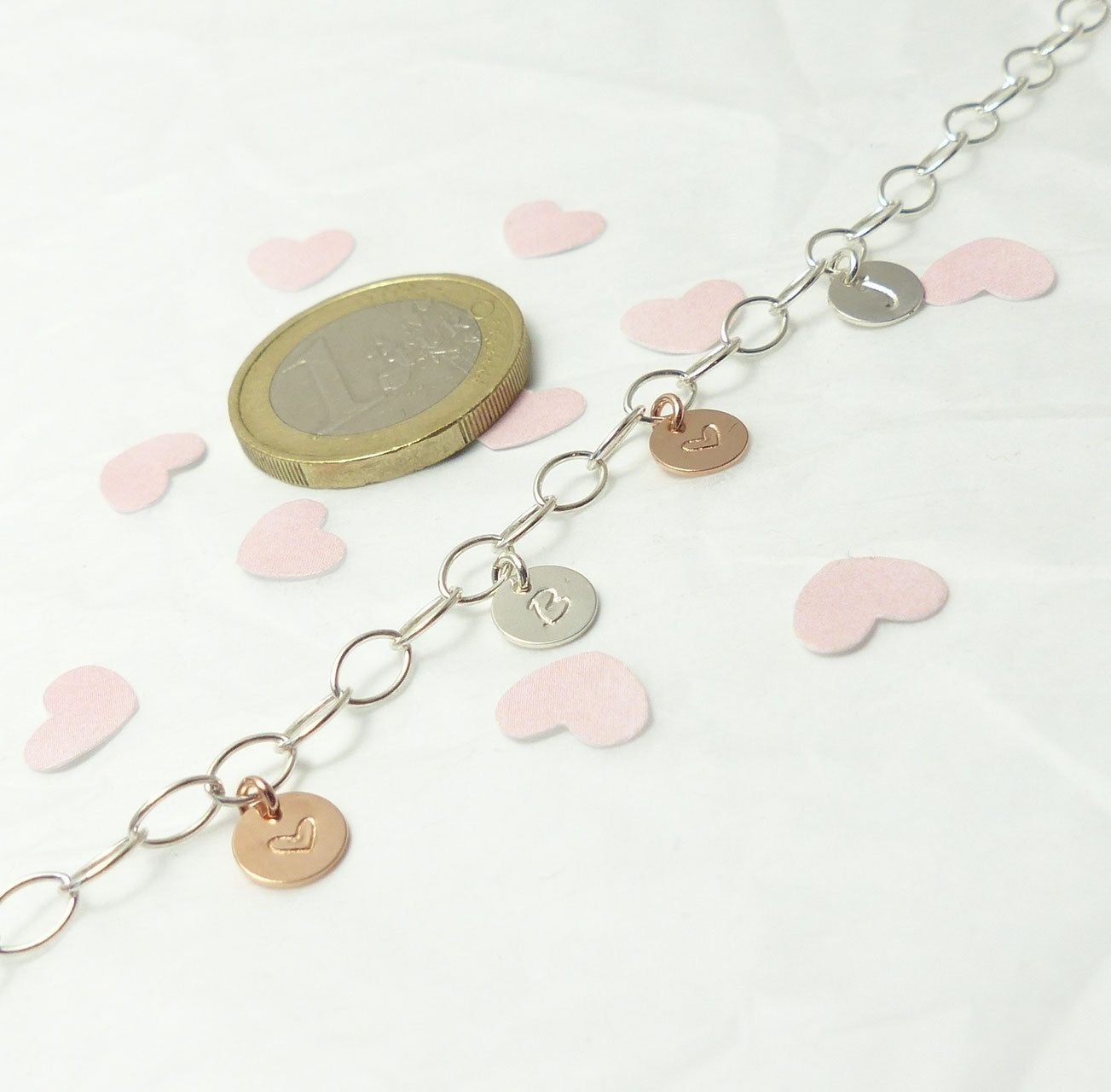 Bettelarmband Münzen 925 Silberarmband Initialen Bicolor