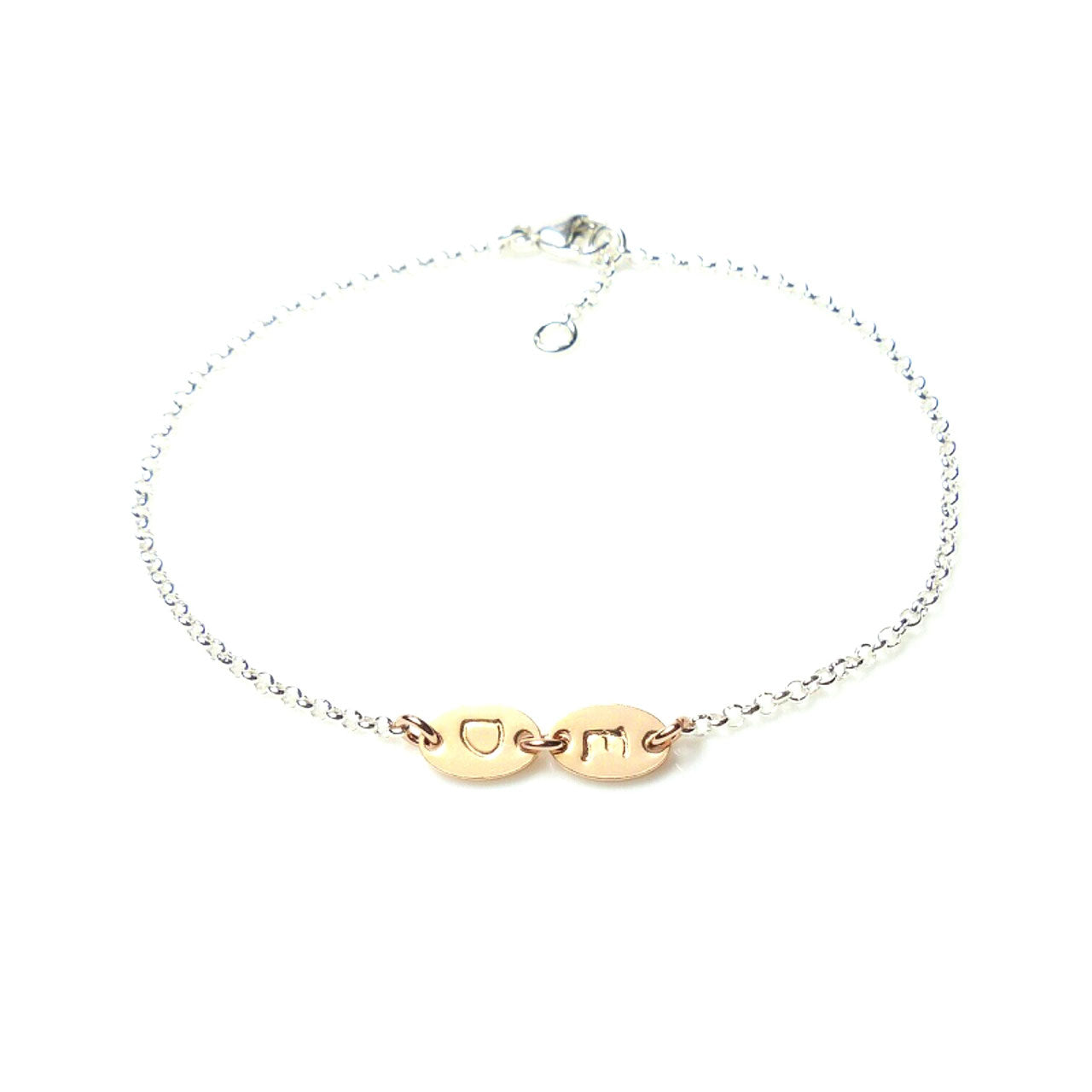 2 ovale Initialen 925 Silberarmband