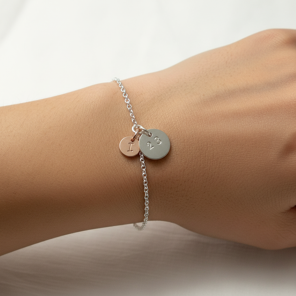 2 runde Initialen 925 Silberarmband