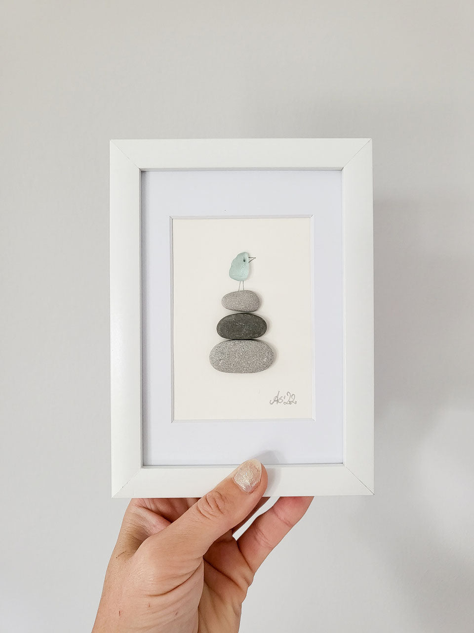 Andressâ - Seeglasbild Hoch hinaus - mit Steinen und und echtem Seeglas aus der Ostsee