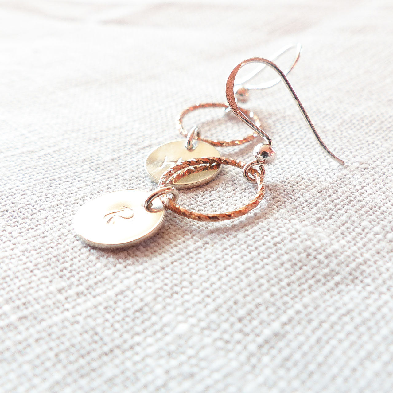 Ohrringe rose Karma rosevergoldeter Kreis und ein Silberplättchen 925 Sterling Silber