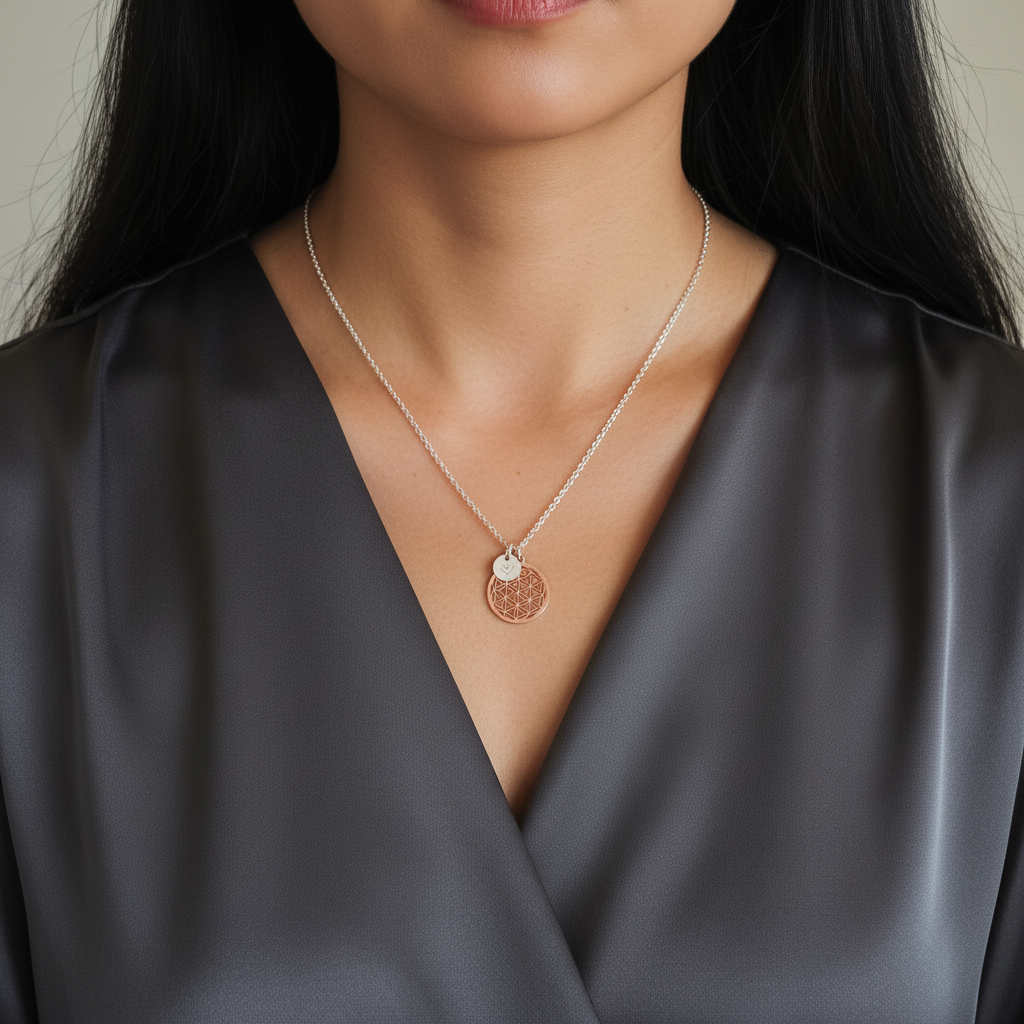 Blume des Lebens + Buchstabe 925 Silberkette / Namenskette