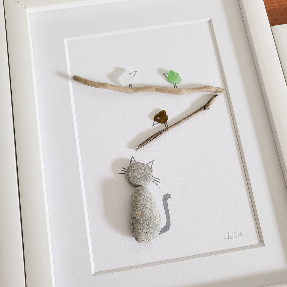 Einzigartiges Steinbild Katzenkino | Andressa SeaArt