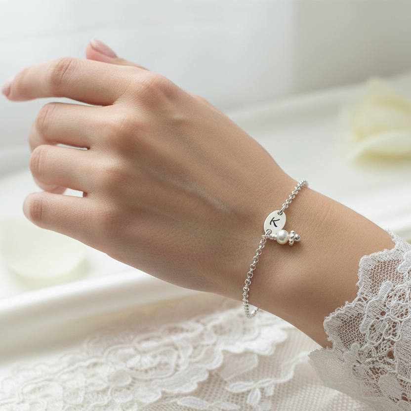 Sweet Initial 925 Silberarmband mit einer Perle