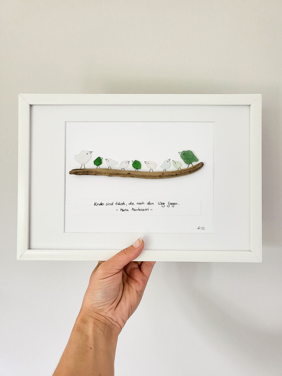 Seeglasbild Sonderanfertigung - mit Treibholz, Steinen, Muscheln und echtem Seeglas aus der Ostsee