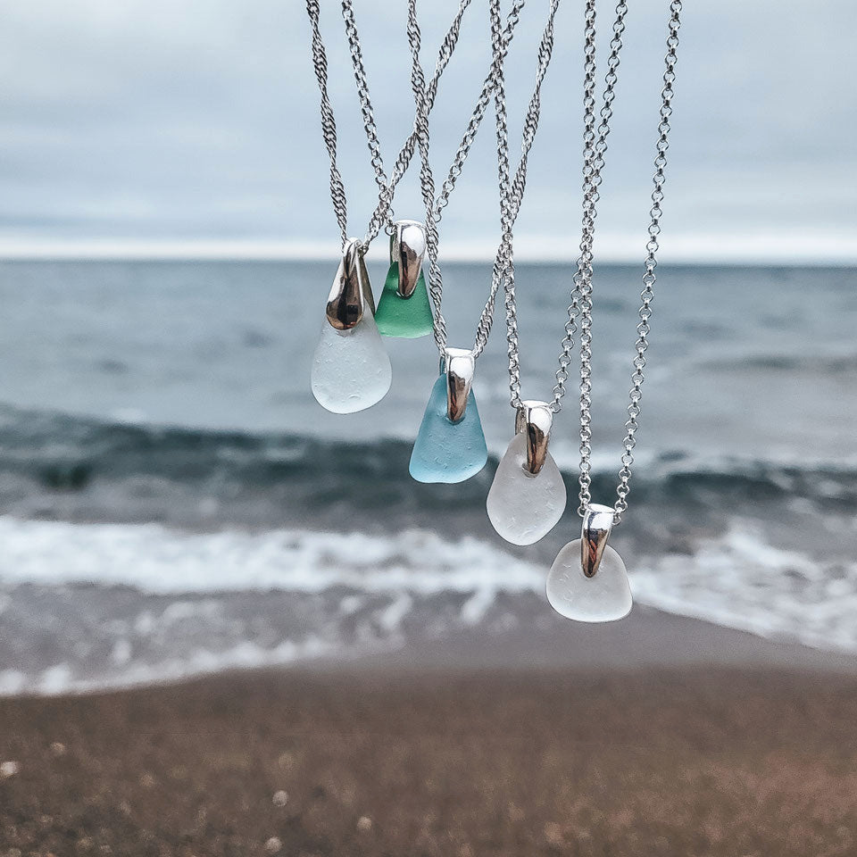 Seeglas Kette von Rügen  925 Silber Unikat Ostsee handgefertigt Andressa Schmuck