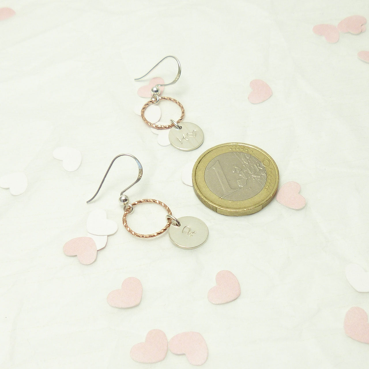 Ohrringe rose Karma rosevergoldeter Kreis und ein Silberplättchen 925 Sterling Silber