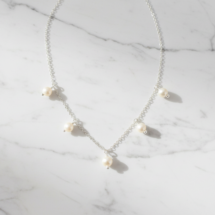 Silberkette mit 5 Perlen 925 Silberkette