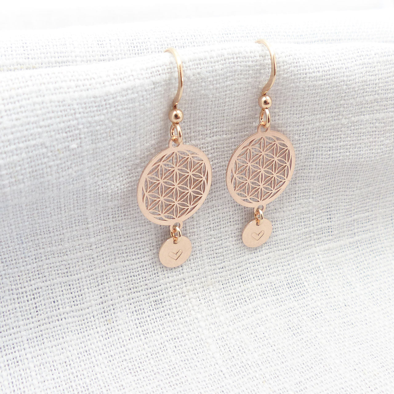 Ohrringe Plättchen und Blume des Lebens 925 Silber, rosévergoldet oder im BicolorLook