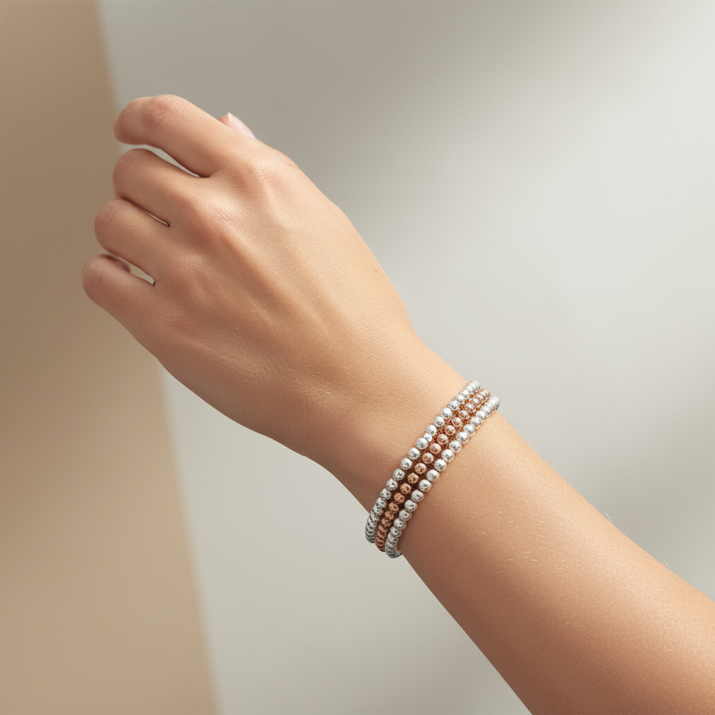 Perlenarmband 925 Sterling Silber - in Silber, Rosevergoldet oder Vergoldet