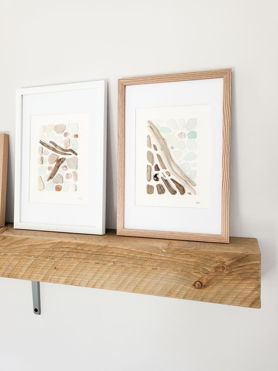 handgefertigte Meerglas Collage Spring - mit echtem Seeglas, Treibholz und Muscheln aus der Ostsee