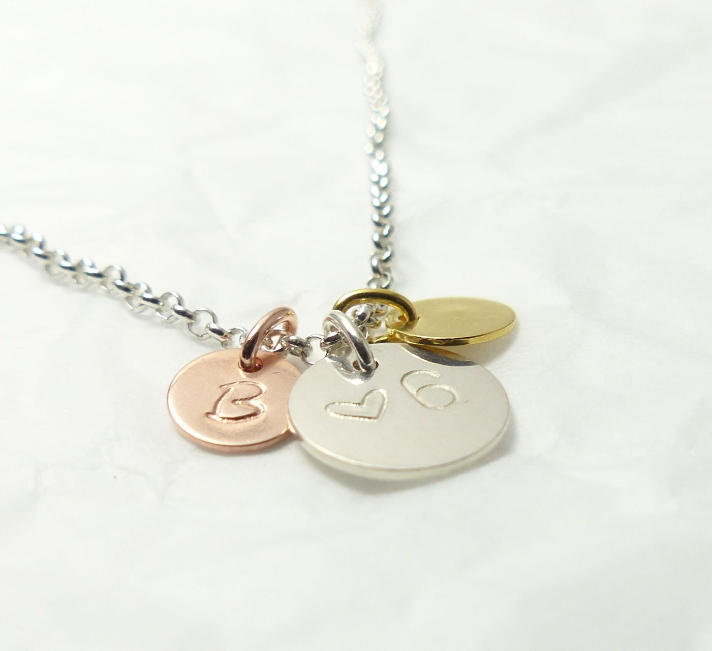 3 runde Initialen 925 Silberkette personalisiert in Tricolor