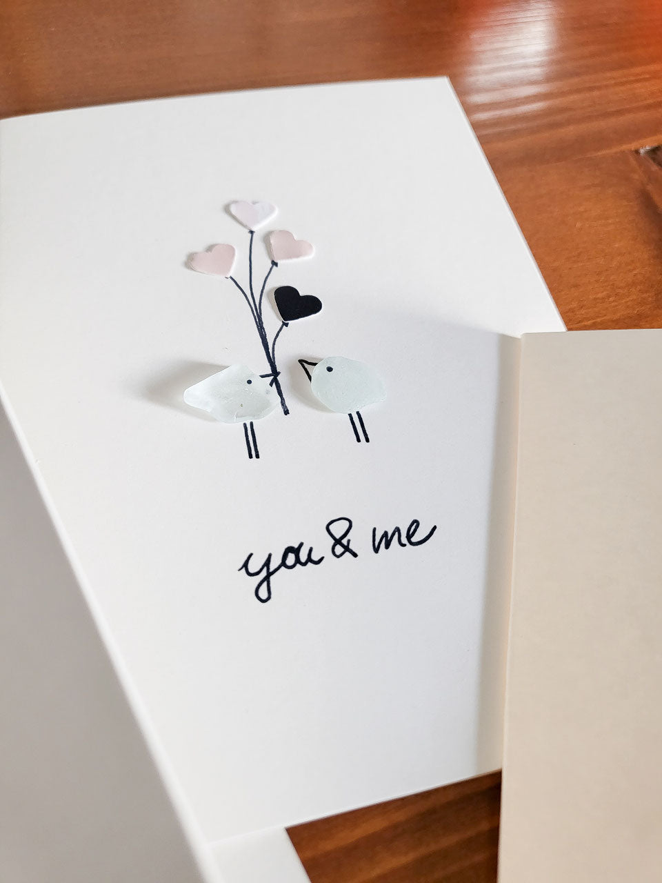 Karten zur Hochzeit und zum Valentinstag - mit echtem Seeglas aus der Ostsee