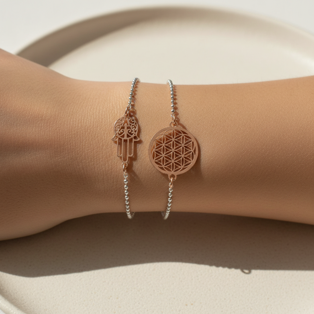 Hamsahand / Blume des Lebens 925 Silberarmband