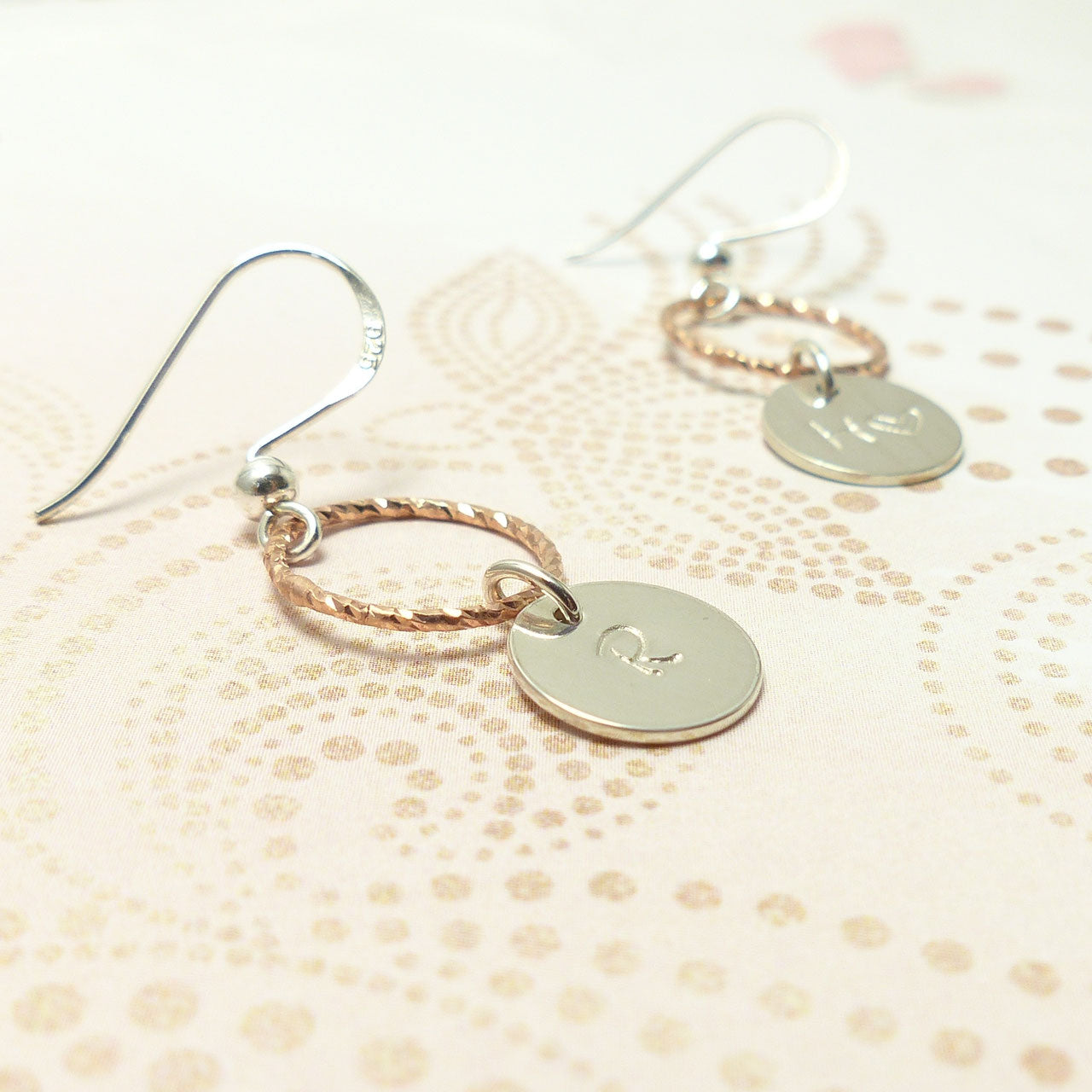 Ohrringe rose Karma rosevergoldeter Kreis und ein Silberplättchen 925 Sterling Silber