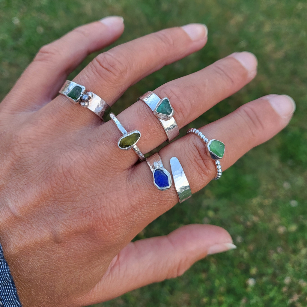 Silberringe Seeglas Schlangenring | 935 Silber handgeschmiedet Rügen Andressa Schmuck