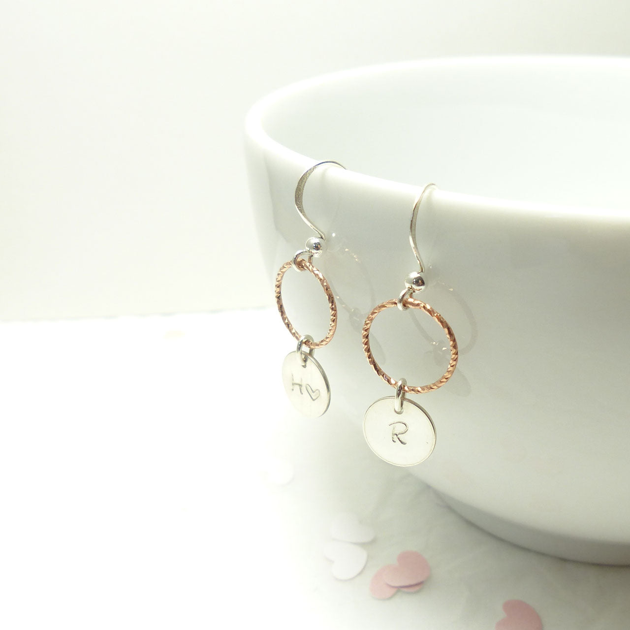 Ohrringe rose Karma rosevergoldeter Kreis und ein Silberplättchen 925 Sterling Silber