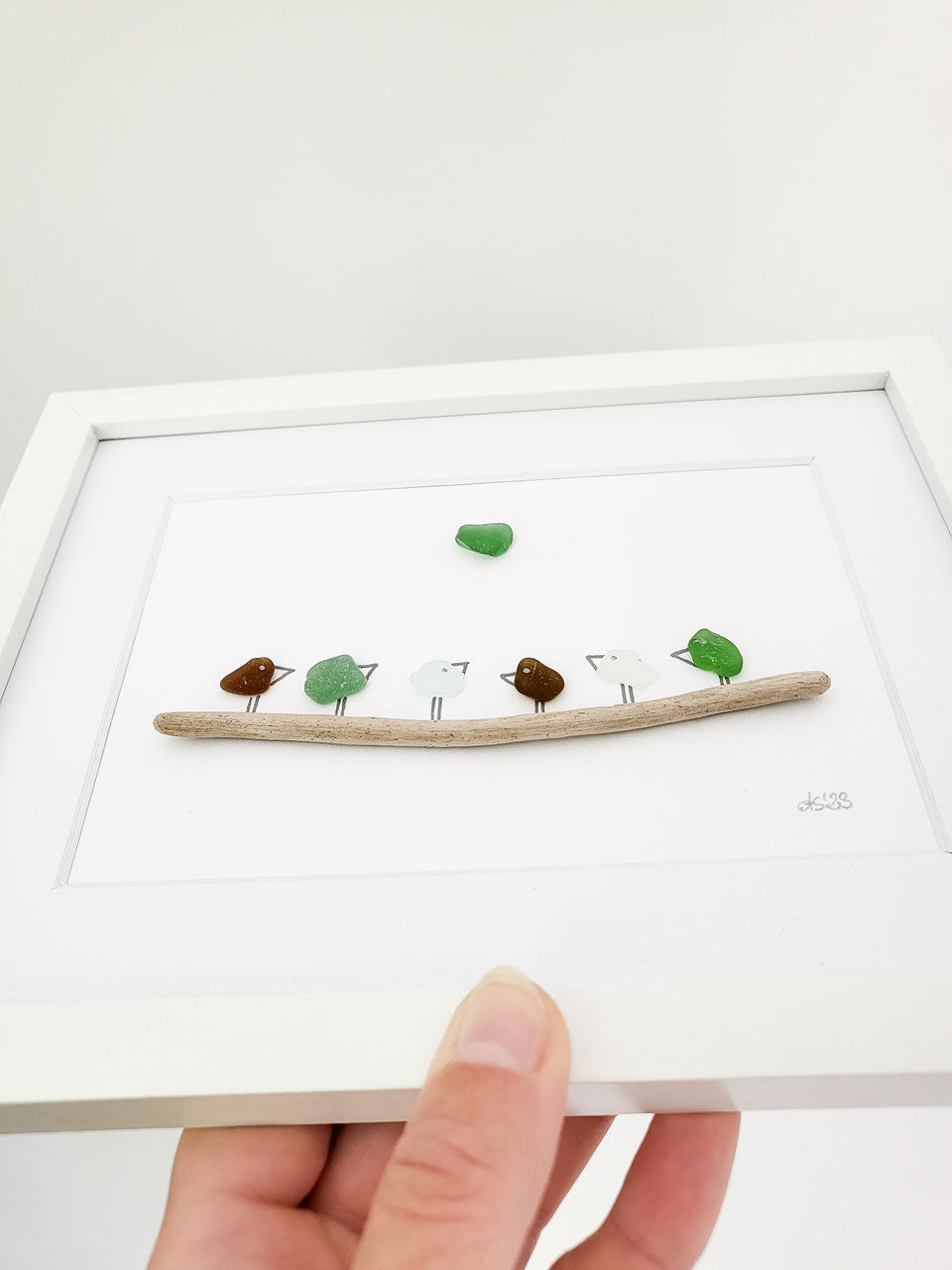 Seeglasbild Familie - mit Treibholz und echtem Seeglas aus der Ostsee