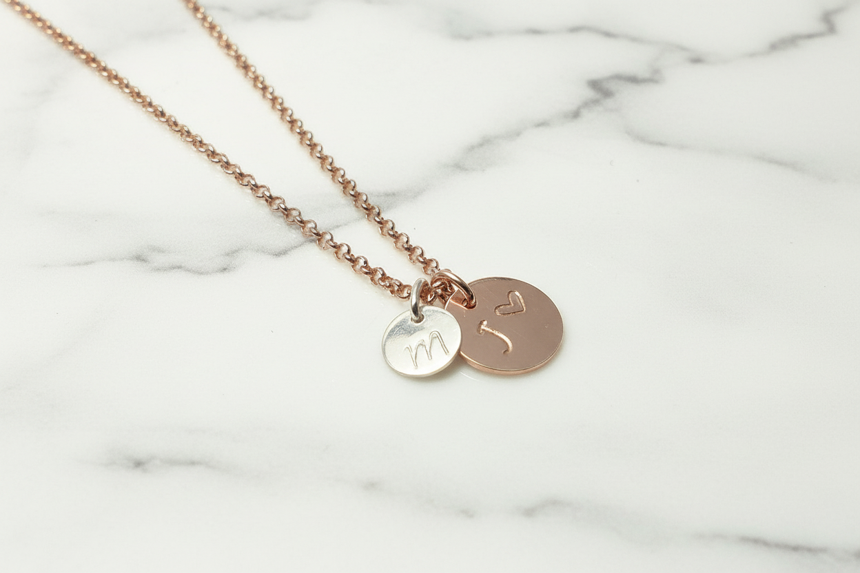 rosévergoldete Namenskette mit Initialen 925 Silberkette